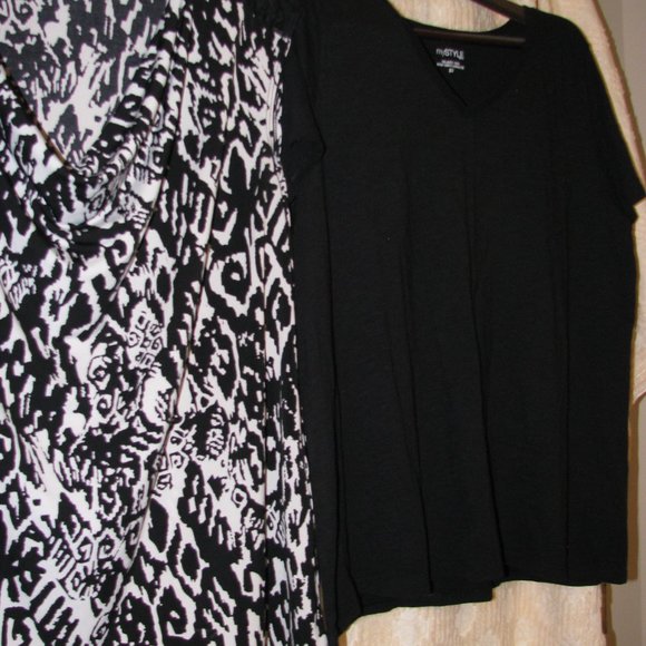 Three Women's Summer Tops 2 Tank Tops 1 T-Shirt Abstract Prints Black White - Picture 4 of 16